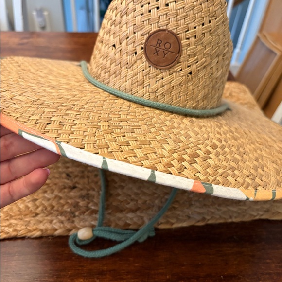 Roxy Accessories - Roxy Straw Sun Hat with Teal Cord and Patterned Edge